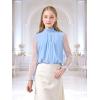 image:imageRolanko Girls Long Sleeve Shirts Chiffon Blouses with Polka Dot Ruffle Cuffs Cute Frill Neck Tops for Girls Spring Fall 713YBlue