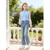 image:imageRolanko Girls Long Sleeve Shirts Chiffon Blouses with Polka Dot Ruffle Cuffs Cute Frill Neck Tops for Girls Spring Fall 713YBlue