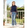 image:imageRolanko Girls Long Sleeve Shirts Chiffon Blouses with Polka Dot Ruffle Cuffs Cute Frill Neck Tops for Girls Spring Fall 713YNavy