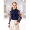 image:imageRolanko Girls Long Sleeve Shirts Chiffon Blouses with Polka Dot Ruffle Cuffs Cute Frill Neck Tops for Girls Spring Fall 713YNavy