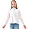 image:imageRolanko Girls Long Sleeve Shirts Chiffon Blouses with Polka Dot Ruffle Cuffs Cute Frill Neck Tops for Girls Spring Fall 713YWhite