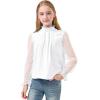 image:imageRolanko Girls Long Sleeve Shirts Chiffon Blouses with Polka Dot Ruffle Cuffs Cute Frill Neck Tops for Girls Spring Fall 713YWhite