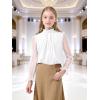 image:imageRolanko Girls Long Sleeve Shirts Chiffon Blouses with Polka Dot Ruffle Cuffs Cute Frill Neck Tops for Girls Spring Fall 713YWhite