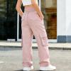 image:imageRolanko Girls Outdoor Cargo Pants Waterproof Hiking Pants with Pockets Lightweight Quick Dry Joggers for School Travel 814YDarkpink