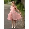 image:imageRolanko Girls Ruffle Sleeve Dress Square Neck Hollow Out Eyelet A Line Beach Vacation Summer Sundress 713YPink