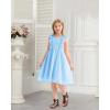 image:imageRolanko Girls Ruffle Sleeve Dress Square Neck Hollow Out Eyelet A Line Beach Vacation Summer Sundress 713YSkyblue