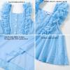 image:imageRolanko Girls Ruffle Sleeve Dress Square Neck Hollow Out Eyelet A Line Beach Vacation Summer Sundress 713YSkyblue