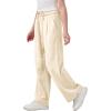 image:imageRolanko Girls Wide Leg Linen Pants Breathable Flowy Palazzo Trousers for School Beach Daily Wear 915 YearsBeige