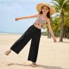 image:imageRolanko Girls Wide Leg Linen Pants Breathable Flowy Palazzo Trousers for School Beach Daily Wear 915 YearsBlack
