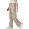 image:imageRolanko Girls Wide Leg Linen Pants Breathable Flowy Palazzo Trousers for School Beach Daily Wear 915 YearsKhaki