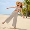 image:imageRolanko Girls Wide Leg Linen Pants Breathable Flowy Palazzo Trousers for School Beach Daily Wear 915 YearsKhaki