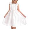 image:imageRolanko Girls Ruffle Sleeve Dress Square Neck Hollow Out Eyelet A Line Beach Vacation Summer Sundress 713YWhite