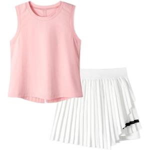 image:imageRolanko Girls Tennis Skirt Set UPF 50 Tank Top amp Pleated Skort with Builtin Shorts and Pocket Kids 2 Piece OutfitPinkwhite
