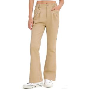 image:imageRolanko Girls Uniform Pants Flare Dress Pants for Girls Wrinkle and Pilling Resistant Stretch Kids School Trousers DailyKhaki