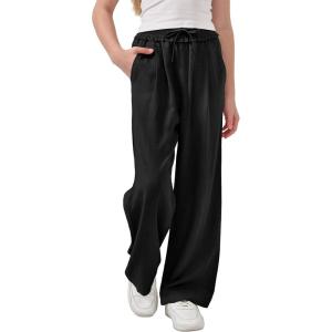 image:imageRolanko Girls Wide Leg Linen Pants Breathable Flowy Palazzo Trousers for School Beach Daily Wear 915 YearsBlack