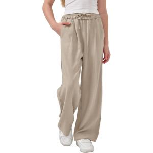 image:imageRolanko Girls Wide Leg Linen Pants Breathable Flowy Palazzo Trousers for School Beach Daily Wear 915 YearsKhaki