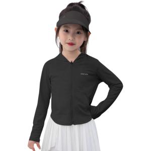 image:imageRolanko Girls Zip Up Athletic Hoodie Lightweight Rash Guard Sun Protection Jacket UPF50 Tops for Kids Fishing Hiking OutdoorBlack