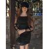image:imageRolanko Girls Ruched Bodycon Dress Square Neck Long Sleeve Swiss Dot Mesh Mini Dress for Tweens TeensBlack