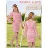 image:imageRolanko Girls Ruched Bodycon Dress Square Neck Long Sleeve Swiss Dot Mesh Mini Dress for Tweens TeensPink