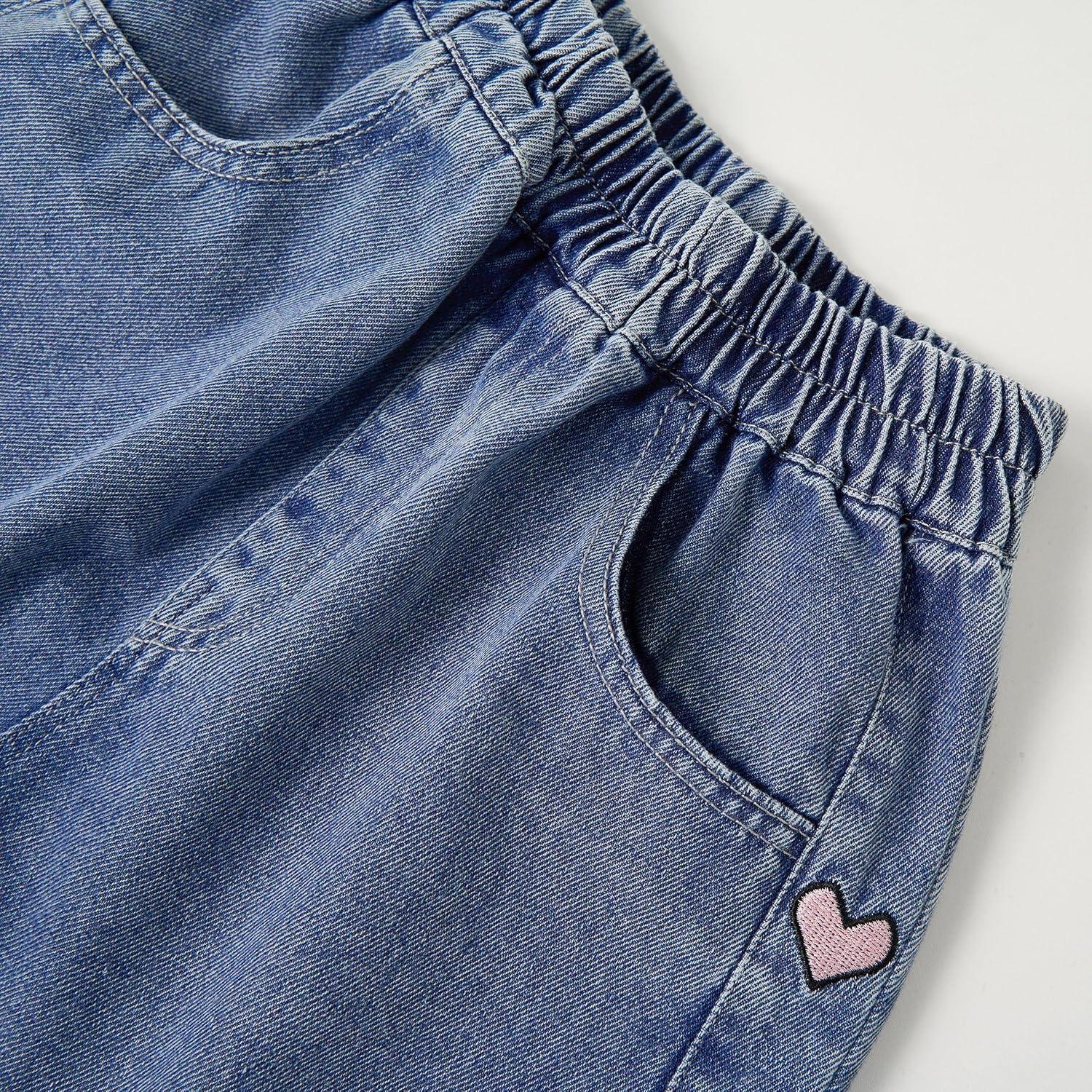 image:imageRolanko Girls Jean Shorts Wide Leg Baggy Denim Shorts Elastic Waist Kids Shorty Summer Short with Pocket 614 YearsColorheart
