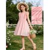 image:imageRolanko Girls Ruffle Sleeve Dress Square Neck Hollow Out Eyelet A Line Beach Vacation Summer Sundress 511YPink