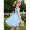 image:imageRolanko Girls Ruffle Sleeve Dress Square Neck Hollow Out Eyelet A Line Beach Vacation Summer Sundress 511YSkyblue