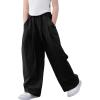 image:imageRolanko Girls Wide Leg Pants Flowy Palazzo Pants for Girls Kids Linen Trousers Loose Fit Casual Beach Travel 615YBlack