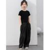image:imageRolanko Girls Wide Leg Pants Flowy Palazzo Pants for Girls Kids Linen Trousers Loose Fit Casual Beach Travel 615YBlack