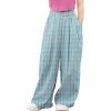 image:imageRolanko Girls Wide Leg Pants Flowy Palazzo Pants for Girls Kids Linen Trousers Loose Fit Casual Beach Travel 615YBlueplaid