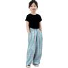 image:imageRolanko Girls Wide Leg Pants Flowy Palazzo Pants for Girls Kids Linen Trousers Loose Fit Casual Beach Travel 615YBlueplaid