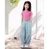 image:imageRolanko Girls Wide Leg Pants Flowy Palazzo Pants for Girls Kids Linen Trousers Loose Fit Casual Beach Travel 615YBlueplaid