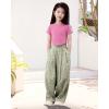image:imageRolanko Girls Wide Leg Pants Flowy Palazzo Pants for Girls Kids Linen Trousers Loose Fit Casual Beach Travel 615YGreenfloral