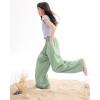 image:imageRolanko Girls Wide Leg Pants Flowy Palazzo Pants for Girls Kids Linen Trousers Loose Fit Casual Beach Travel 615YSagegreen