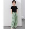 image:imageRolanko Girls Wide Leg Pants Flowy Palazzo Pants for Girls Kids Linen Trousers Loose Fit Casual Beach Travel 615YSagegreen