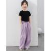 image:imageRolanko Girls Wide Leg Pants Flowy Paperbag Summer Palazzo Trousers with Pockets Kids Linen Pants Purple 67