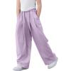 image:imageRolanko Girls Wide Leg Pants Flowy Paperbag Summer Palazzo Trousers with Pockets Kids Linen Pants Purple 67