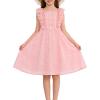 image:imageRolanko Girls Ruffle Sleeve Dress Square Neck Hollow Out Eyelet A Line Beach Vacation Summer Sundress 511YPink