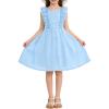 image:imageRolanko Girls Ruffle Sleeve Dress Square Neck Hollow Out Eyelet A Line Beach Vacation Summer Sundress 511YSkyblue
