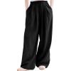 image:imageRolanko Girls Wide Leg Pants Flowy Palazzo Pants for Girls Kids Linen Trousers Loose Fit Casual Beach Travel 615YBlack