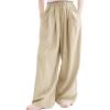 image:imageRolanko Girls Wide Leg Pants Flowy Palazzo Pants for Girls Kids Linen Trousers Loose Fit Casual Beach Travel 615YKhaki