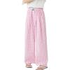 image:imageRolanko Girls Wide Leg Pants Flowy Palazzo Pants for Girls Kids Linen Trousers Loose Fit Casual Beach Travel 615YPinkplaid