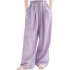 image:imageRolanko Girls Wide Leg Pants Flowy Paperbag Summer Palazzo Trousers with Pockets Kids Linen Pants Purple 67
