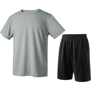 image:imageRolanko Boys TShirt and Shorts Summer Outfit Set Kids Cooling Short Sleeve Rash Guard and Shorts With Pockets SportsGraysuit