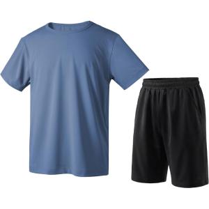 image:imageRolanko Boys TShirt and Shorts Summer Outfit Set Kids Cooling Short Sleeve Rash Guard and Shorts With Pockets SportsHazeblueset