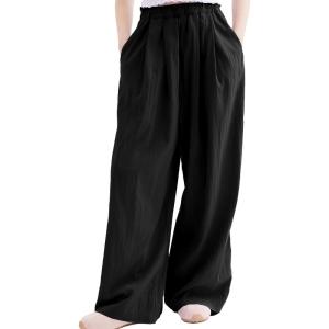 image:imageRolanko Girls Wide Leg Pants Flowy Palazzo Pants for Girls Kids Linen Trousers Loose Fit Casual Beach Travel 615YBlack