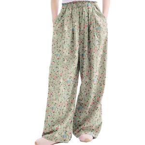 image:imageRolanko Girls Wide Leg Pants Flowy Palazzo Pants for Girls Kids Linen Trousers Loose Fit Casual Beach Travel 615YGreenfloral