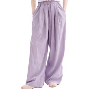 image:imageRolanko Girls Wide Leg Pants Flowy Paperbag Summer Palazzo Trousers with Pockets Kids Linen Pants Purple 67