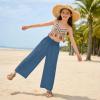 image:imageRolanko Girls Linen Pants Flowy Kids Wide Leg Pants Breathable Loose Palazzo Trousers Beach School Daily Indigo 1415 Years