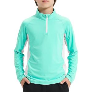 image:imageRolanko Boys UPF 50 Rash Guard Long Sleeve 14 Zip Sun Protection Swim Shirt Beach Water SportsGreen