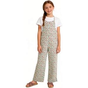 image:imageRolanko Girls Jumpsuit Sleeveless Romper Wide Leg Pants Overalls for Kids Loose Jumpers with Pockets 414 YearsGreenrose